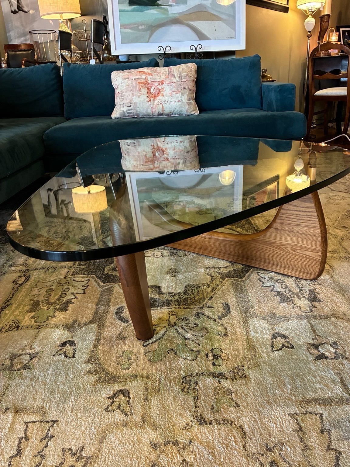 Mobilia Sculptural Walnut & Glass Coffee Table