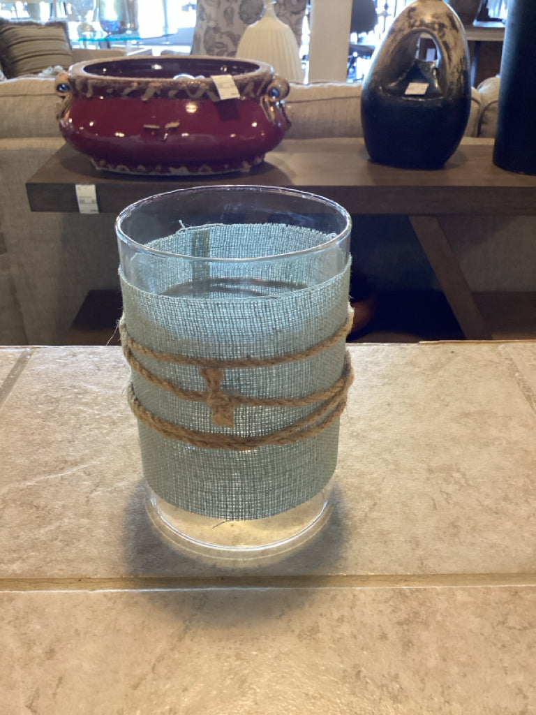 Candle Holder|Coastal Glass & Woven Rope Candle Holder 5.5 H x 3" D