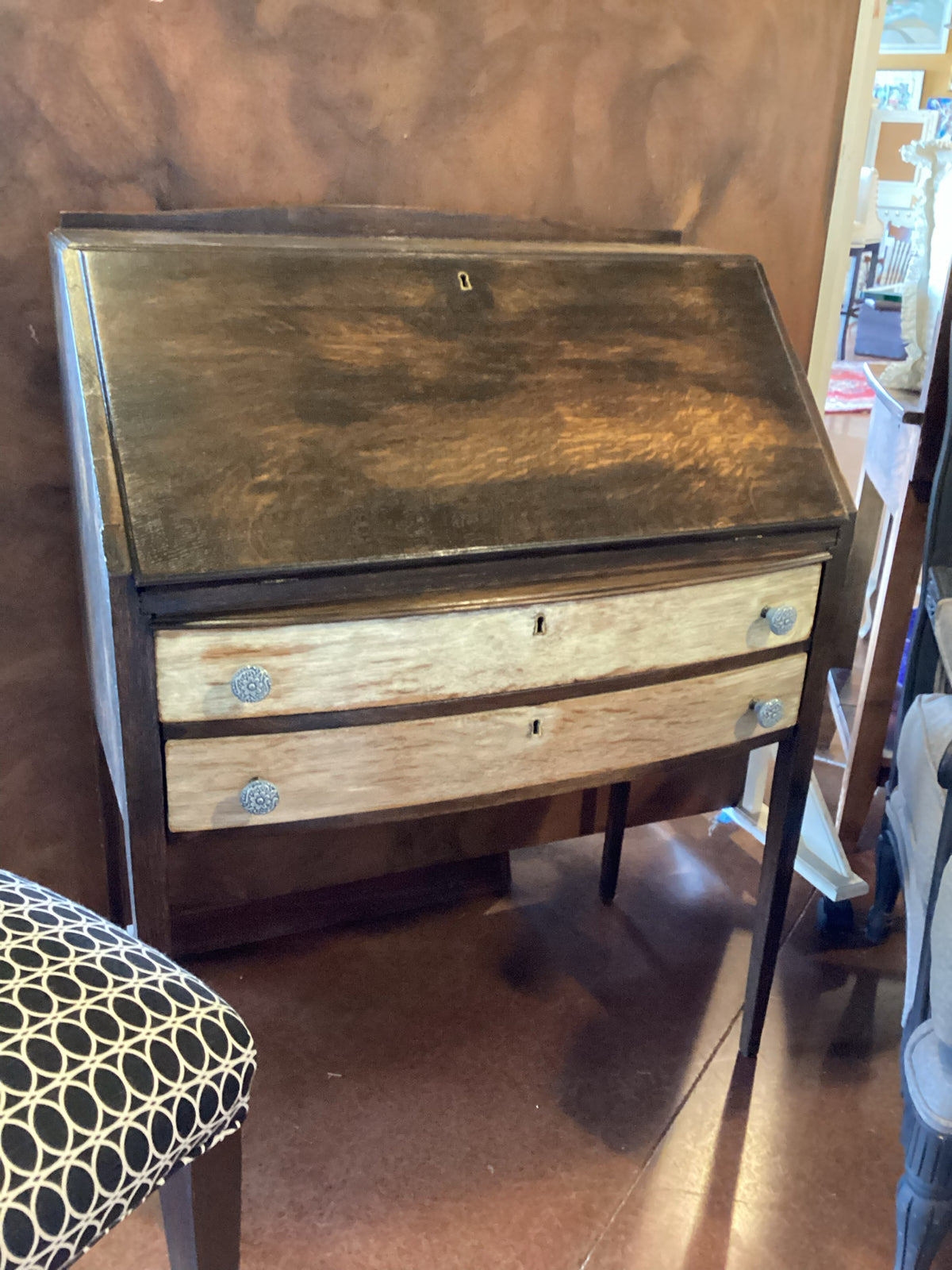 TWO-TONE DISTRESSED SLANT-FRONT WRITING DESK