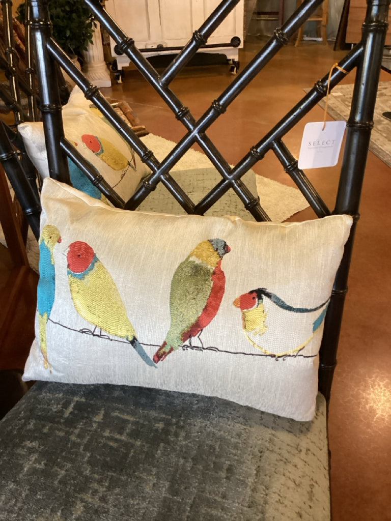 Embroidered Songbirds on a Wire lumber pillow