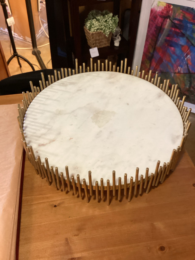 Heavy Marble & Antique Gold Sculptural Tray