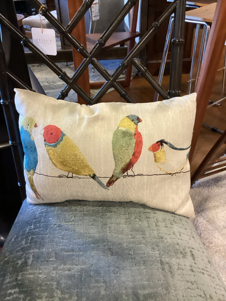 Embroidered Songbirds on a Wire lumber pillow