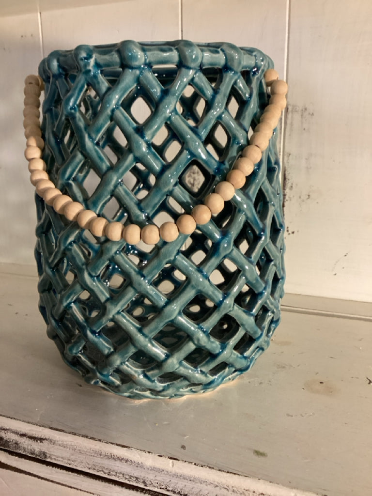 Teal Basketweave Vase