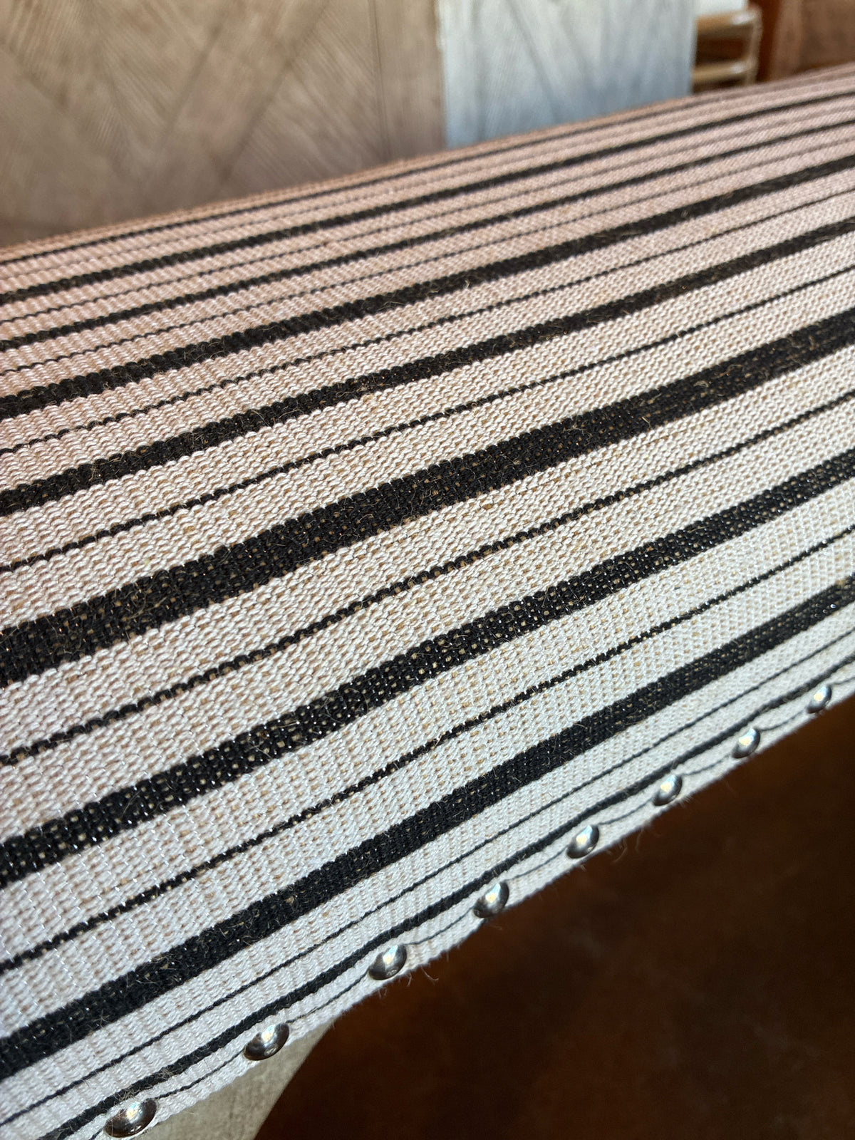 Black & White Striped Upholstered Bench