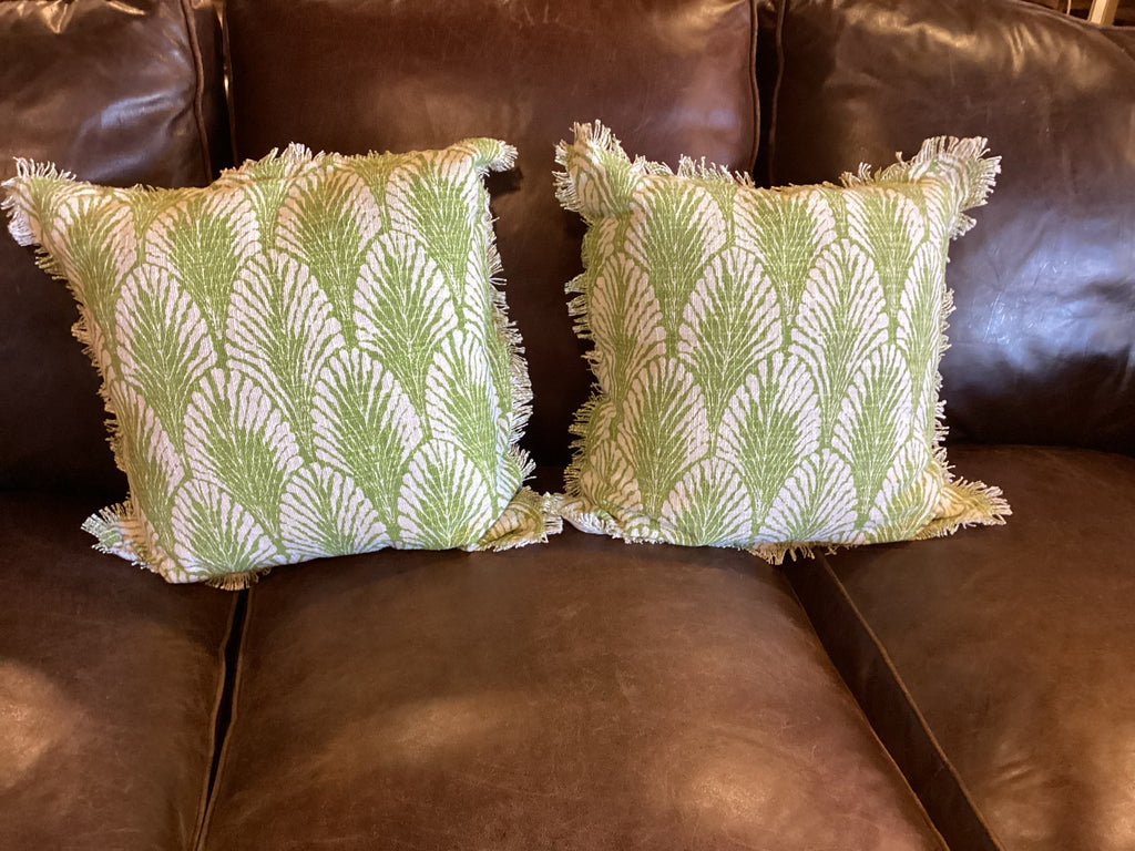Set of 2 - Botanical Green & Ivory Fringed Throw Pillow