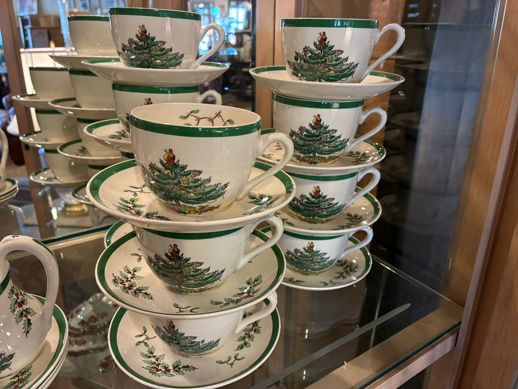 SPODE CHRISTMAS TREE ENGLISH TEA SERVICE — 49 PIECES