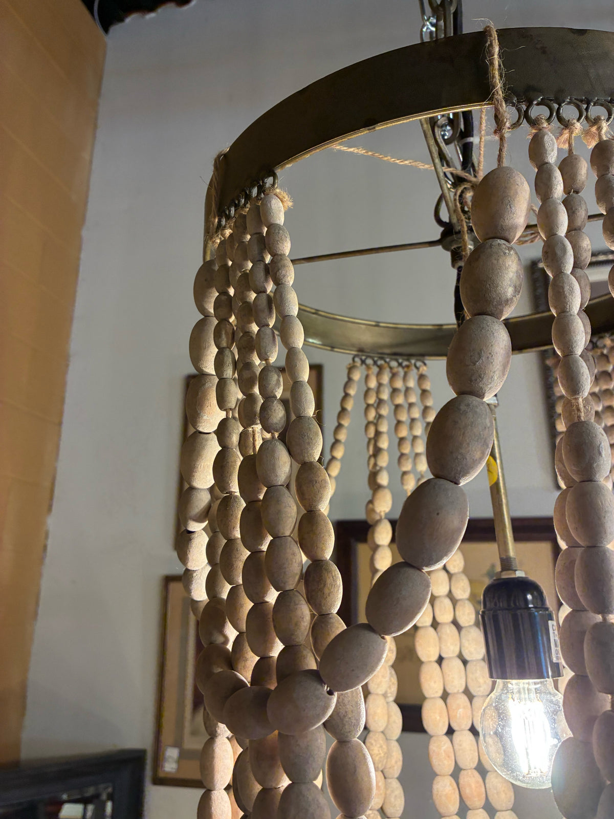 Draped Natural Wood Bead Chandelier