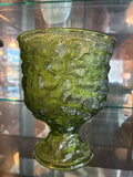 VINTAGE E.O. BRODY A102 Avocado Green Crinkle Glass Pedestal Vase