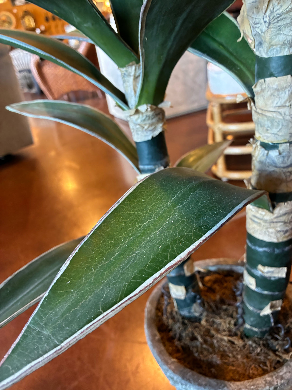 Faux Yucca Plant in Aged Stone-Look Planter