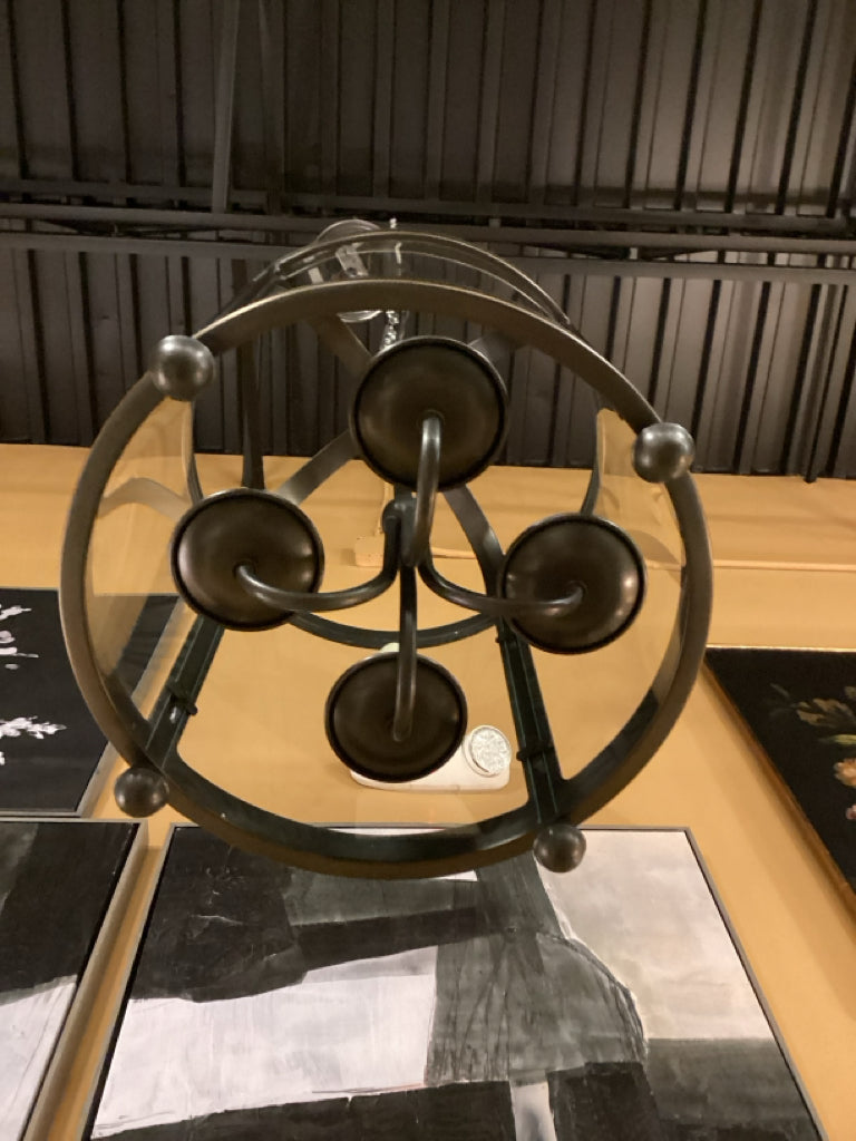 Bronze & Curved Glass 4-light Foyer Lantern