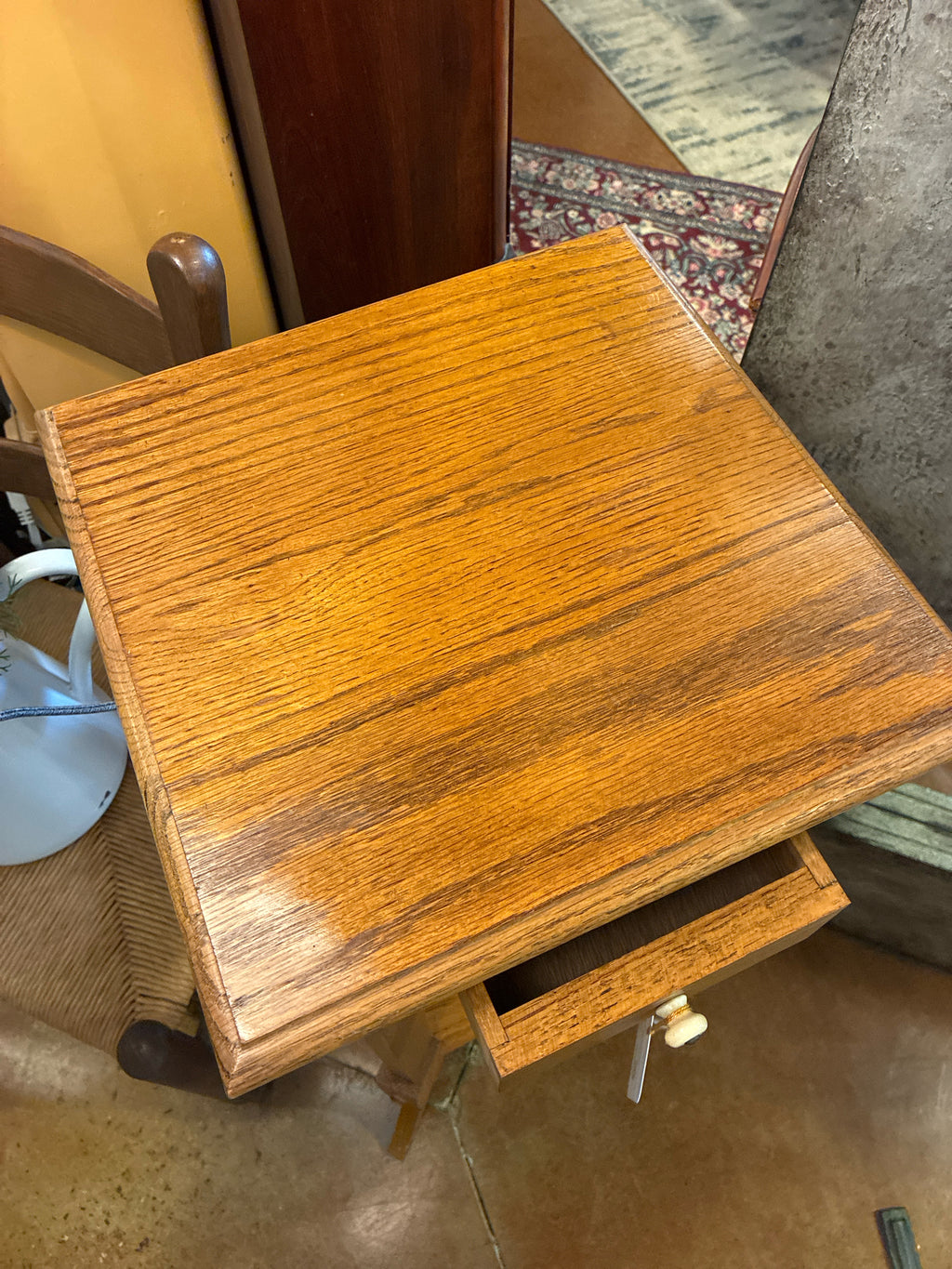 Arts and Crafts Oak Plant Stand with drawer