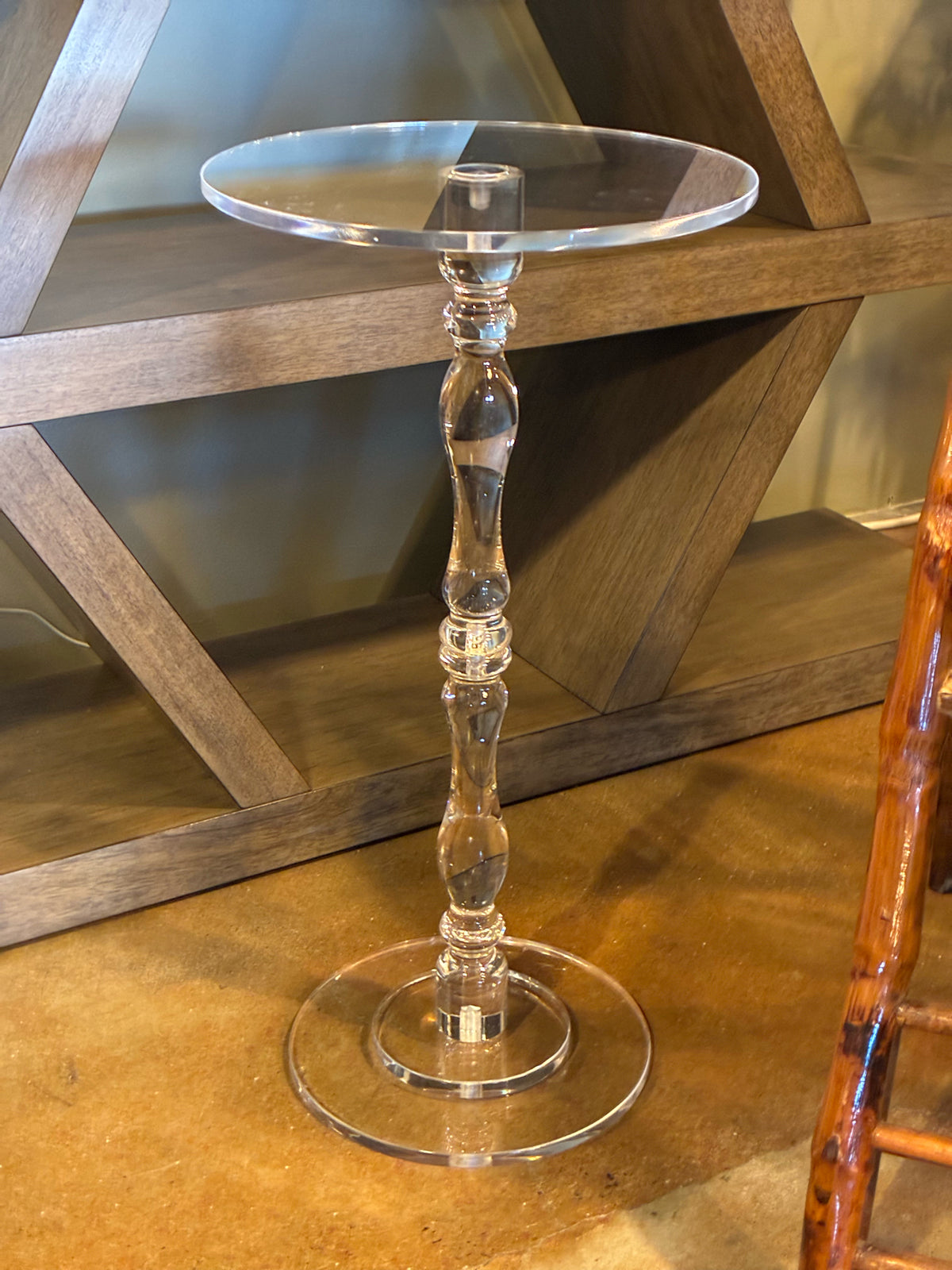 Clear Acrylic Turned Pedistal Drink Table