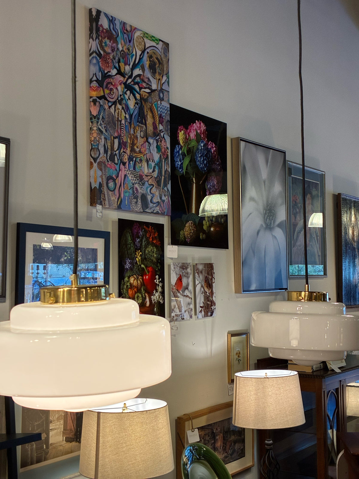 PAIR of Tiered Opal Glass Pendant Lights