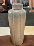 Tall Celadon Reactive Glaze Lidded Jar