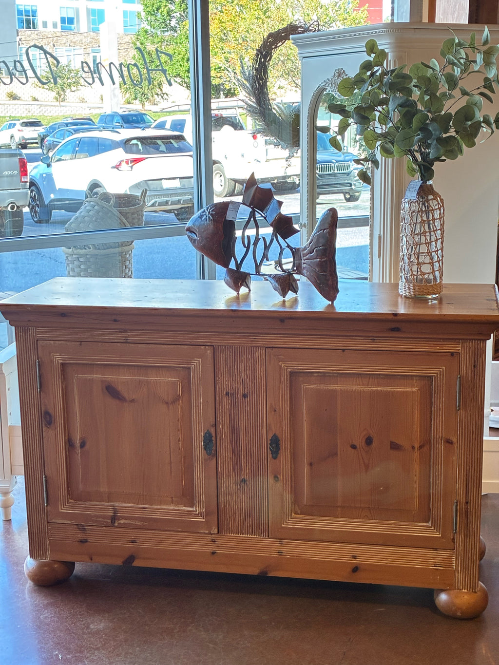 European-Style Solid Pine Two-Door Sideboard