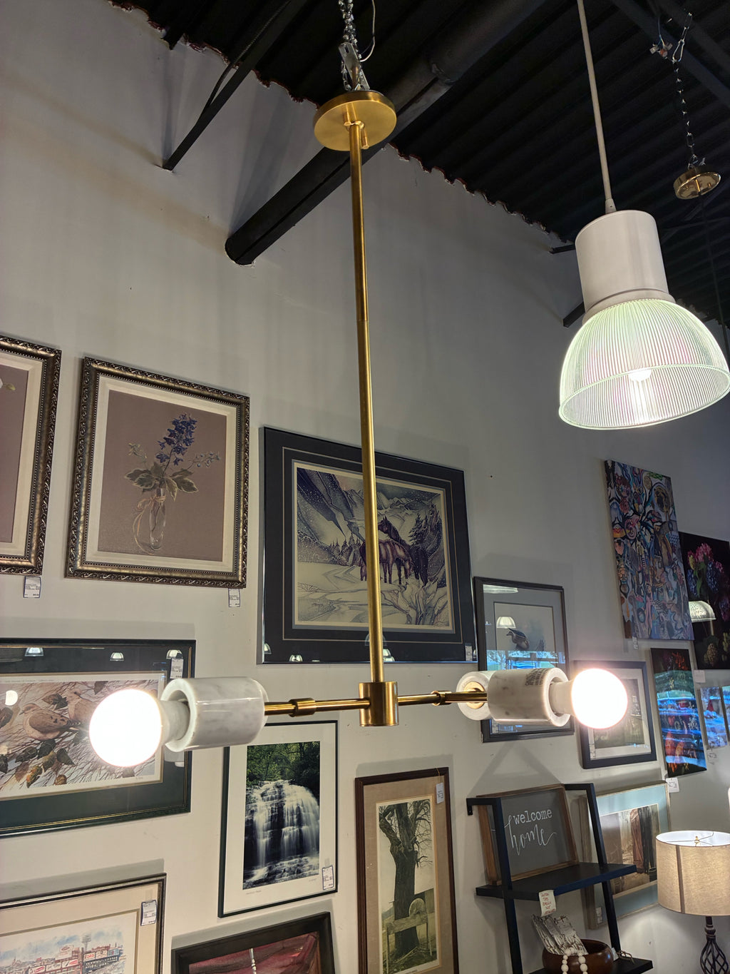 Modern Brass & Marble 5-Light Chandelier