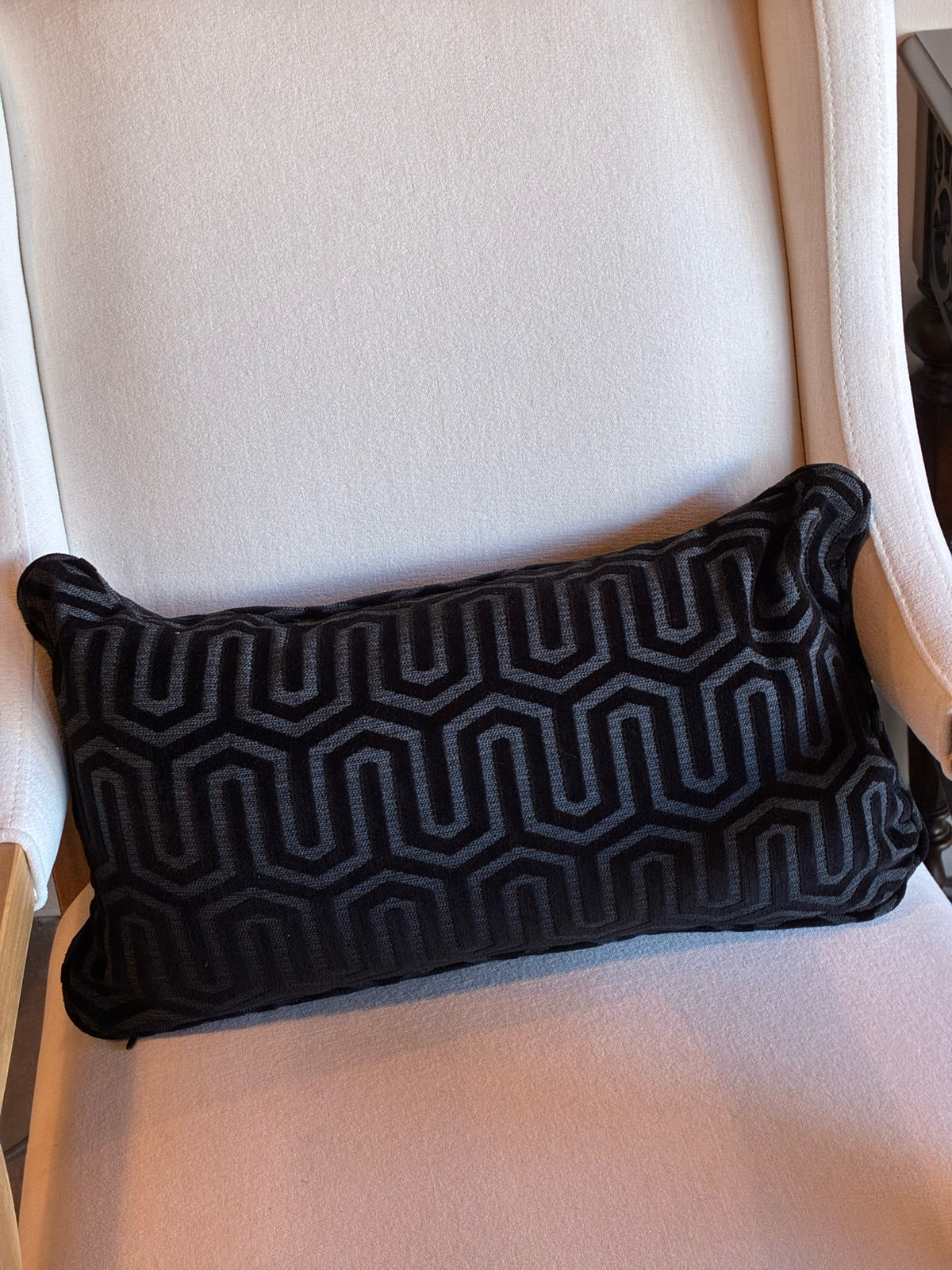 Black & Charcoal Geometric Velvet Lumbar Pillow