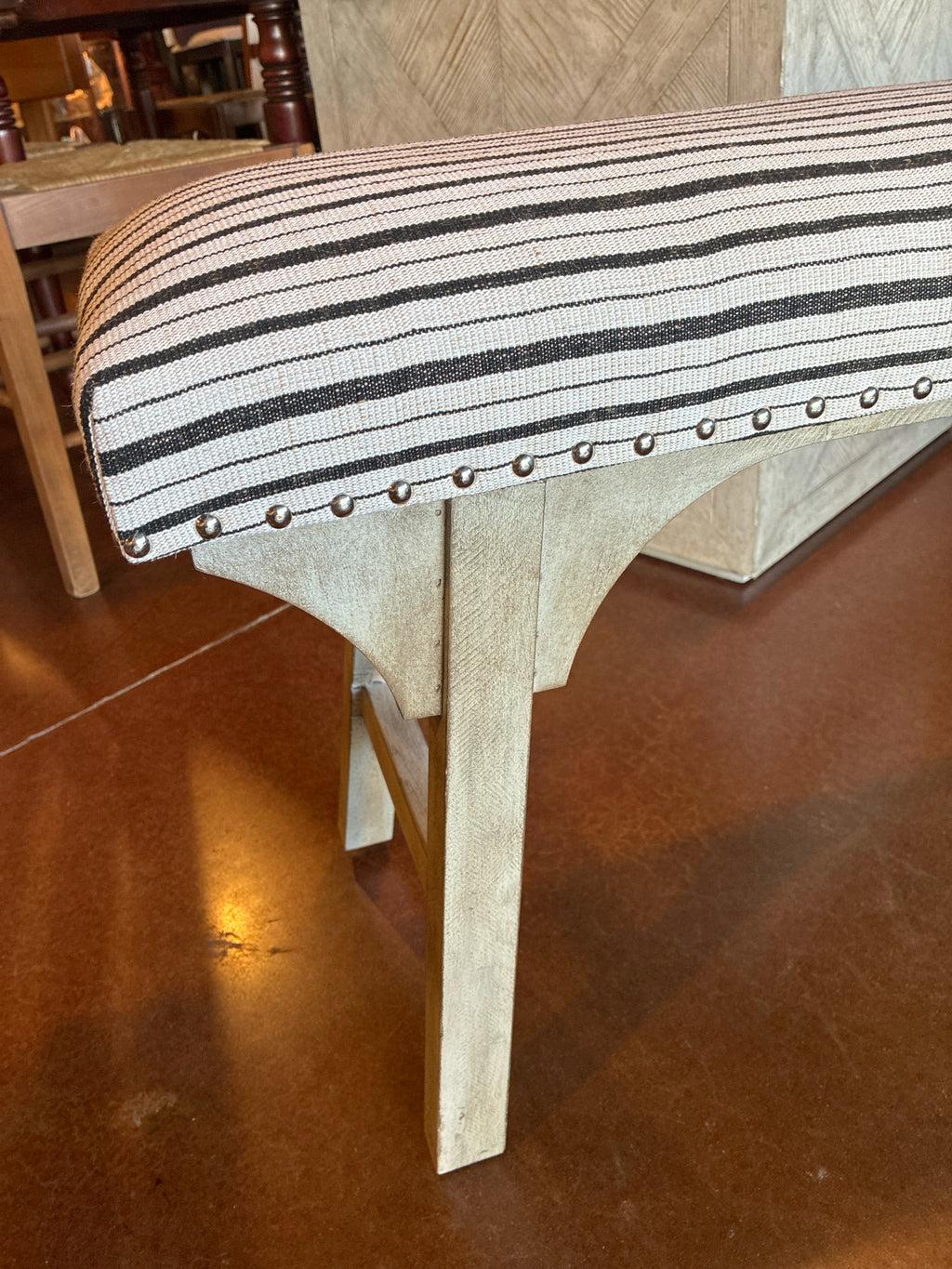 Black & White Striped Upholstered Bench