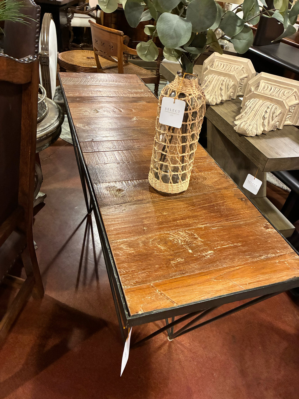 Rustic Industrial Wood & Iron Console Table