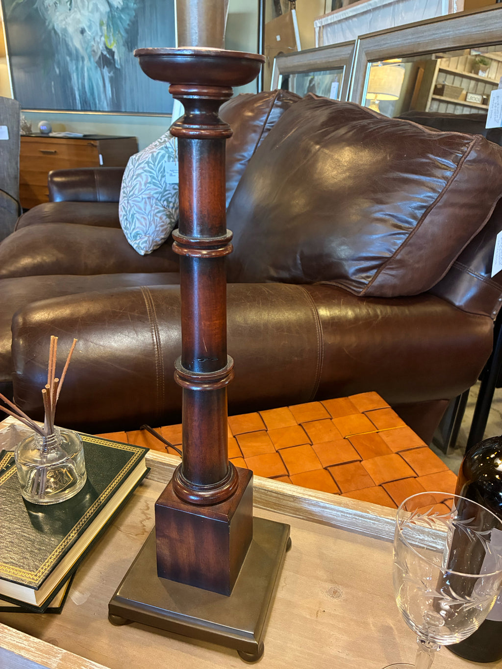 Column/Bamboo Wood Table Lamp with Metal Base