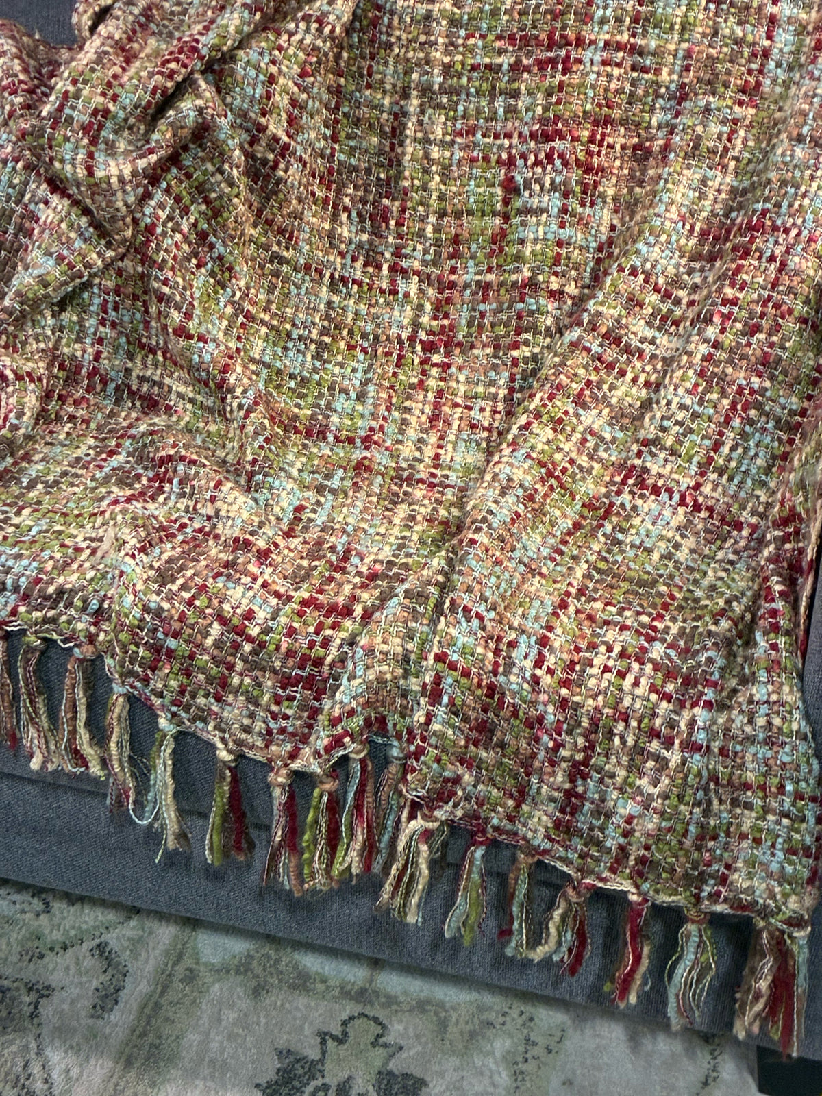 DKNY Multicolor Textured Woven Throw with Fringe