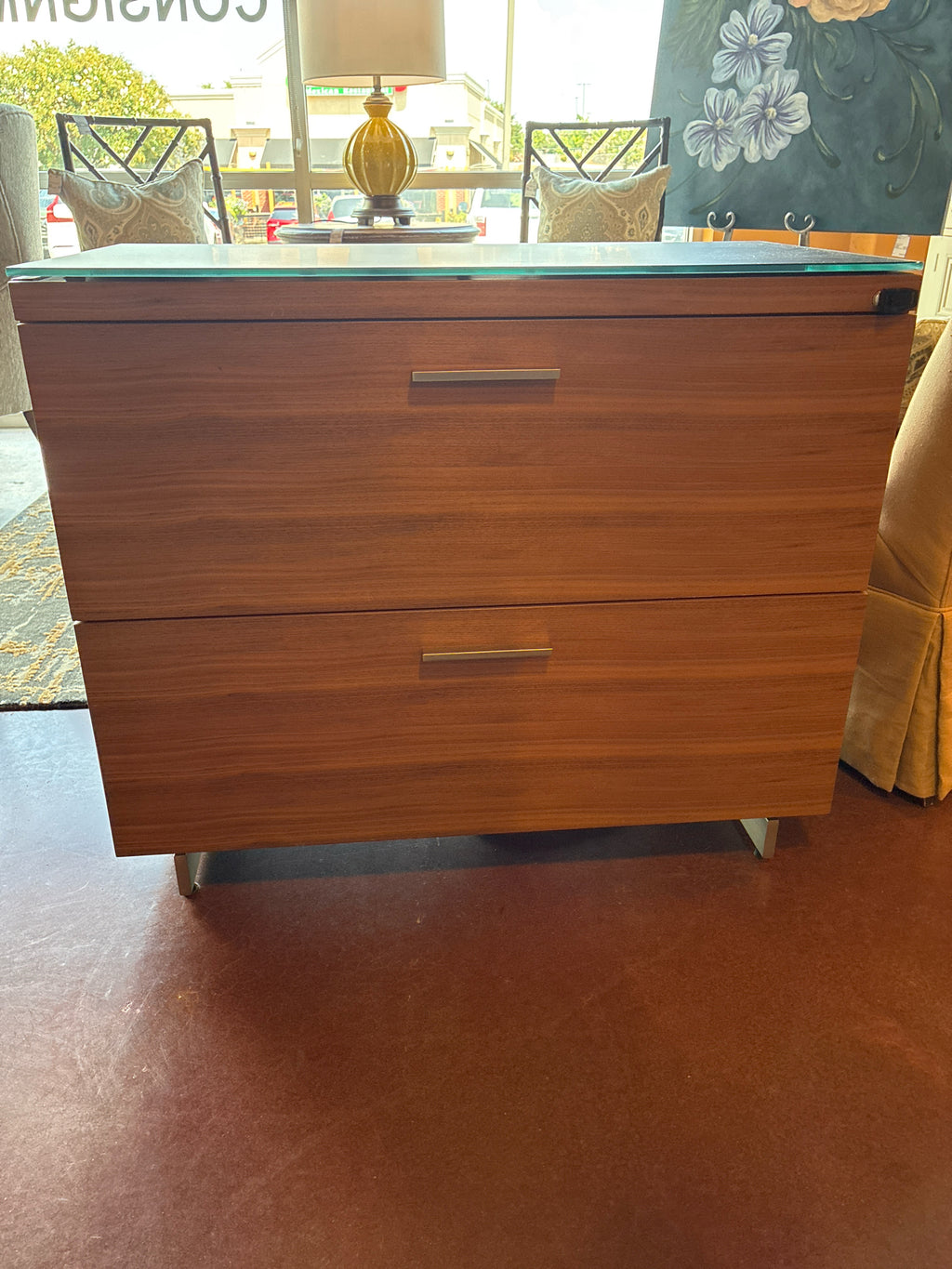 Filing Cabinet Walnut satin-etched glass 35LX18DX29H