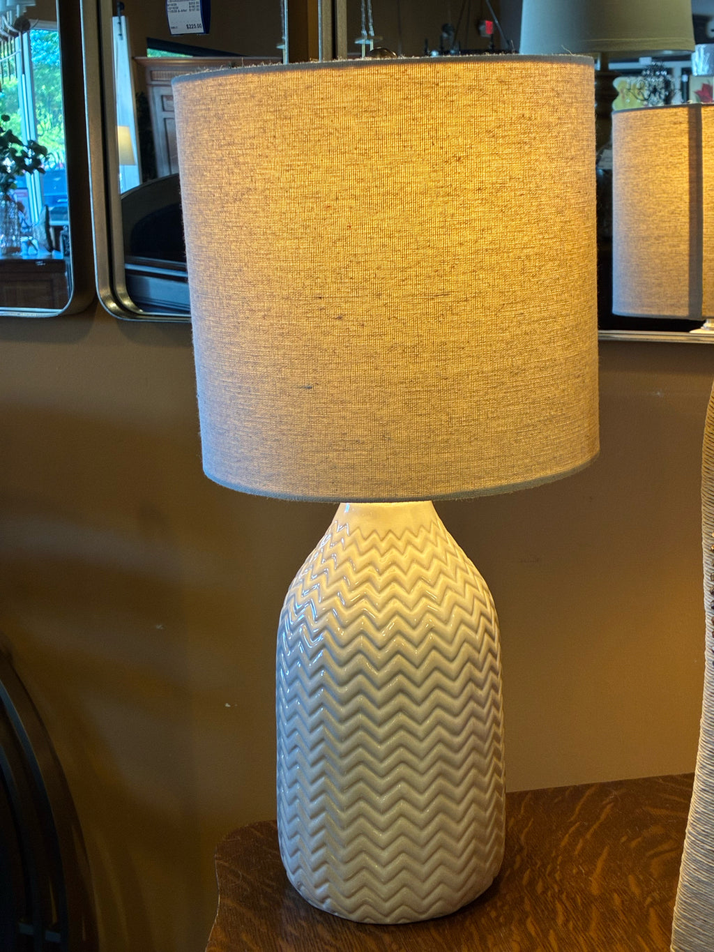Ivory Chevron Ceramic  Table Lamp