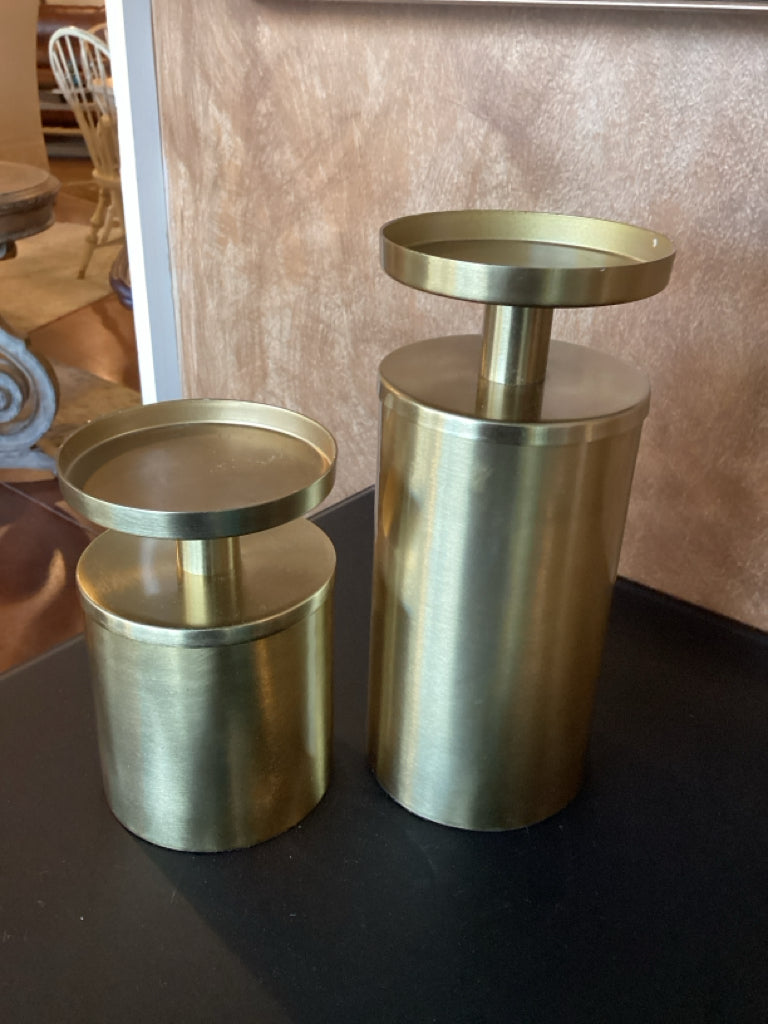 Candle Holder SET (2)|Brass-tone metal w/candles
