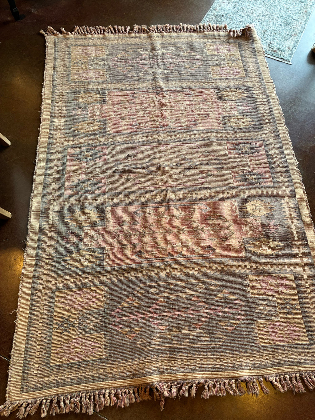 Blush & Charcoal Tribal Kilim-Style Rug