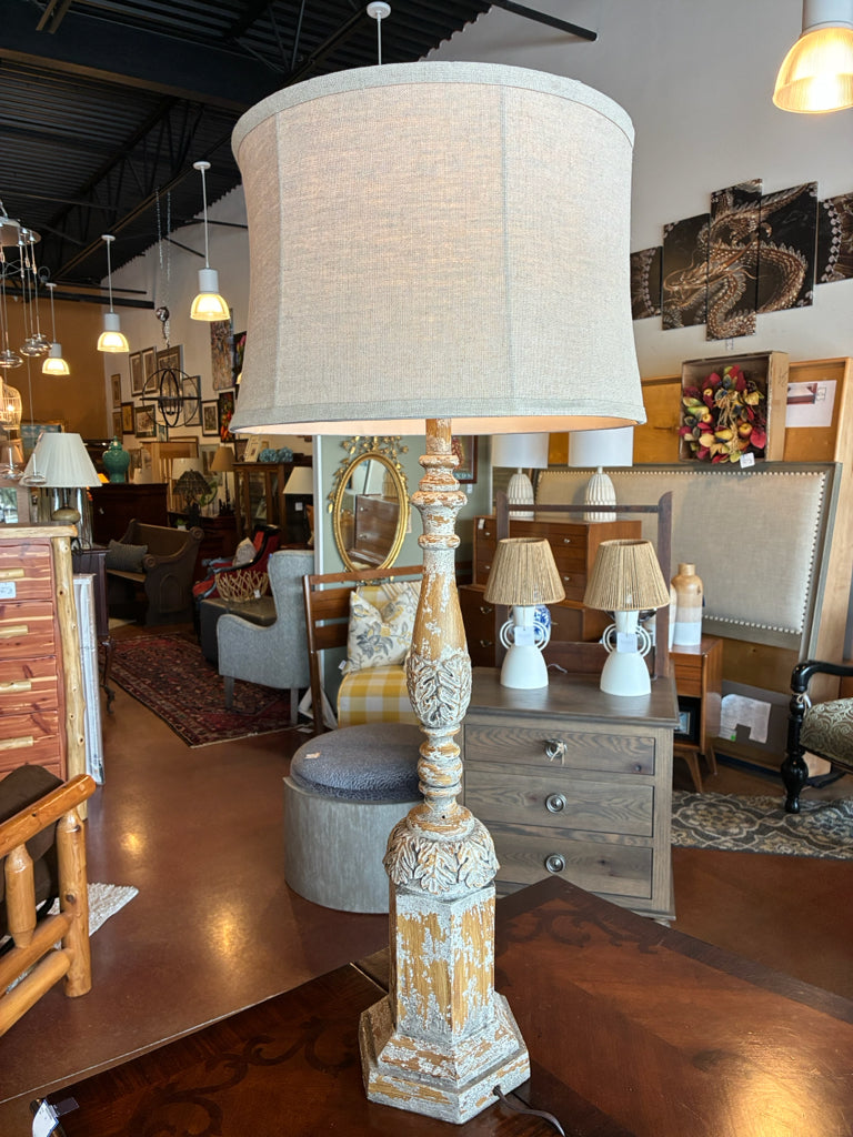PAIR of Distressed Acanthus Statement Table Lamp