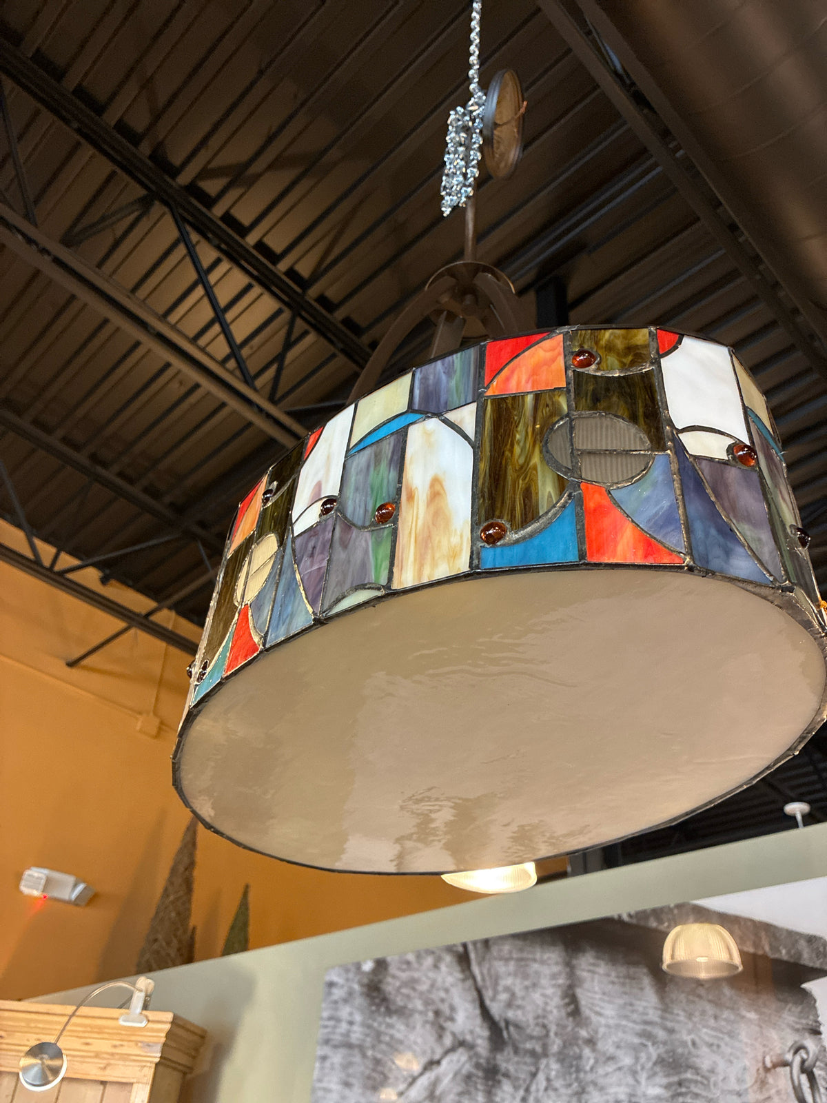 Contemporary Stined Art Glass Chandelier