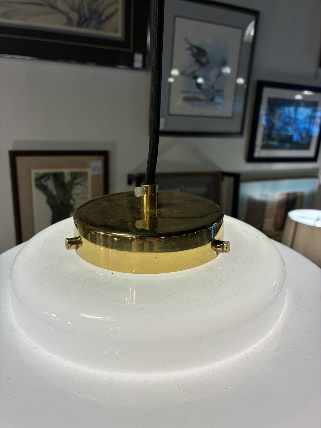 PAIR of Tiered Opal Glass Pendant Lights