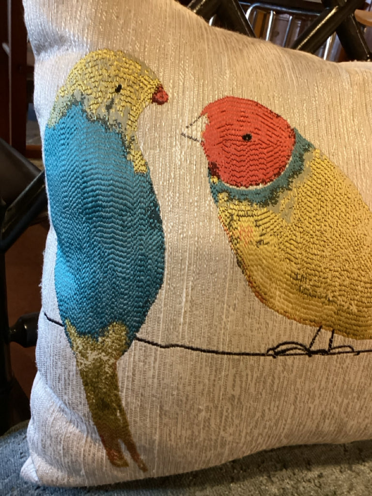 Embroidered Songbirds on a Wire lumber pillow