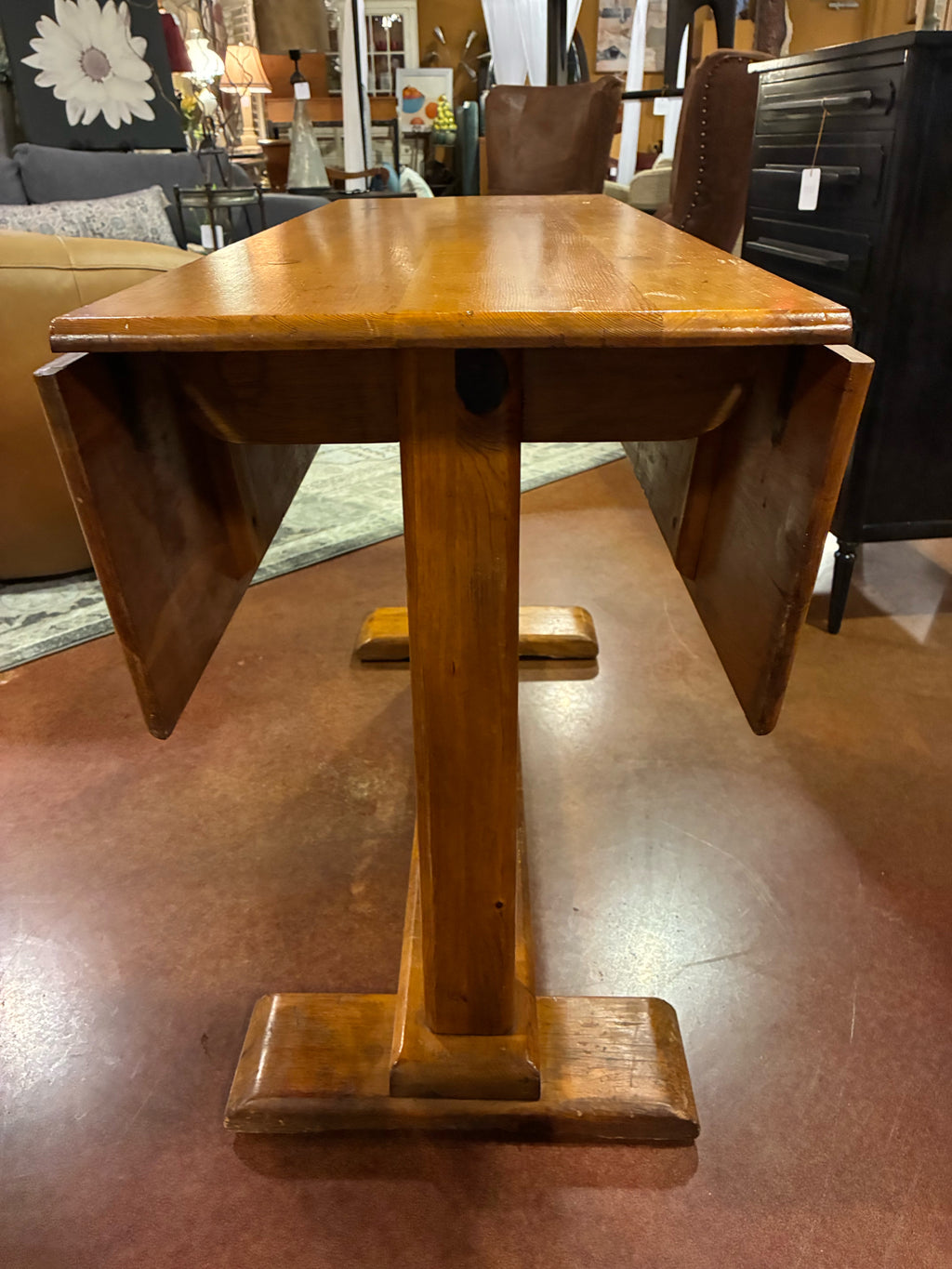 Plank-Top Trestle Drop-Leaf Dining Table
