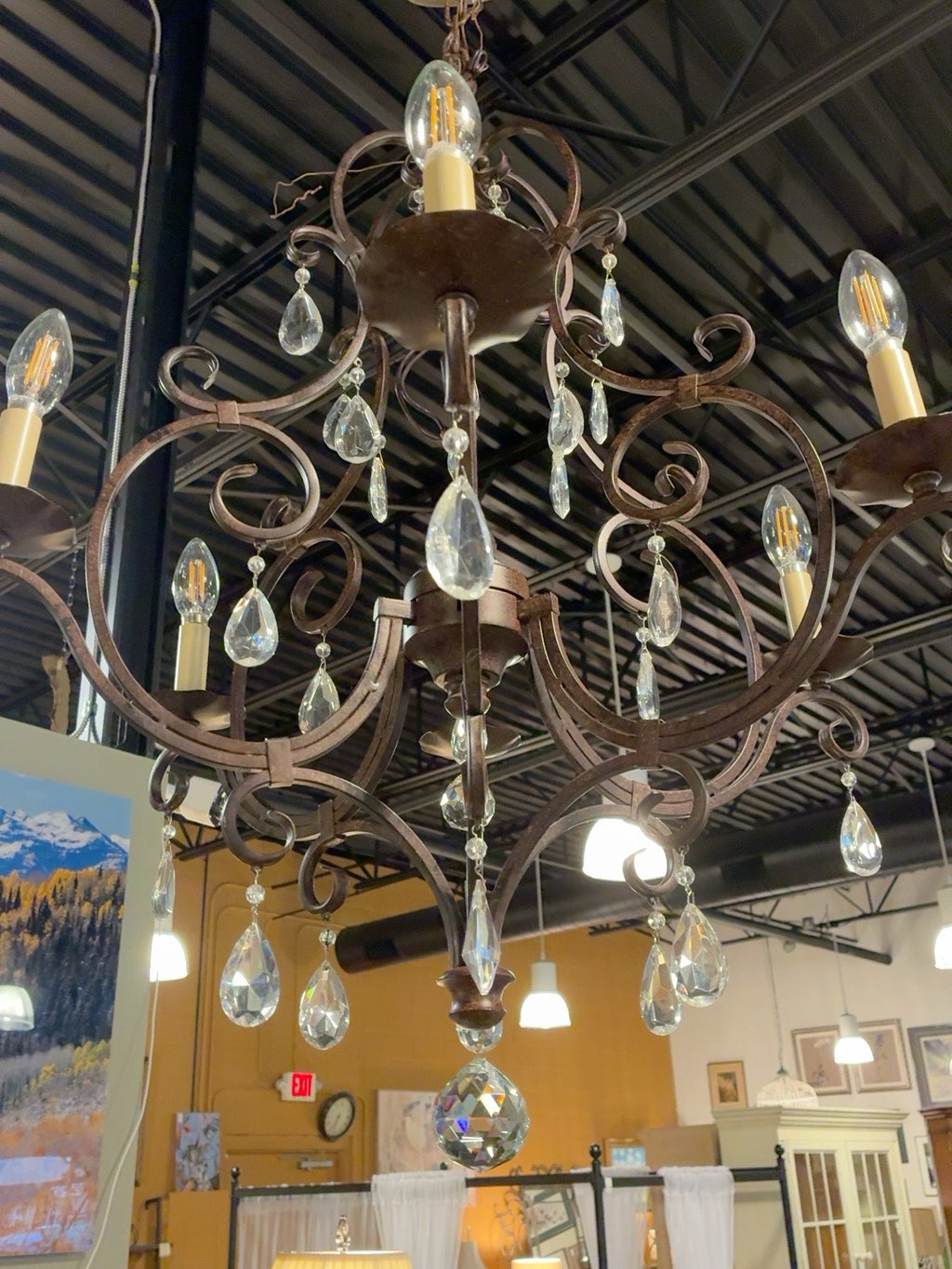 Ornate 6-Light Iron & Crystal Chandelier