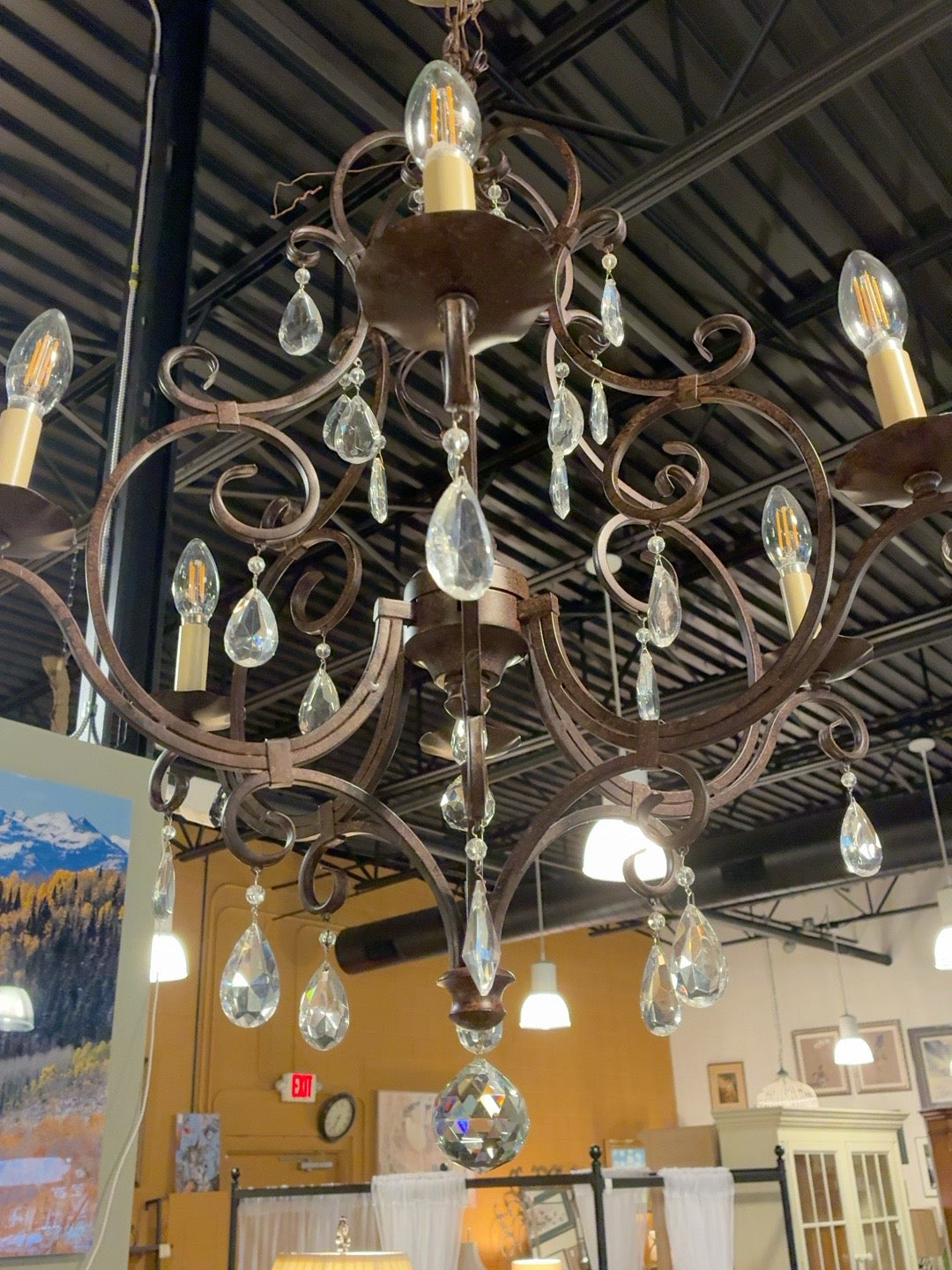 Ornate 6-Light Iron & Crystal Chandelier