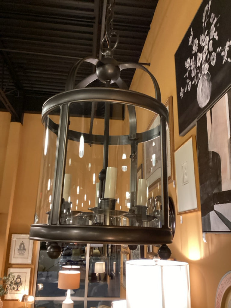 Bronze & Curved Glass 4-light Foyer Lantern
