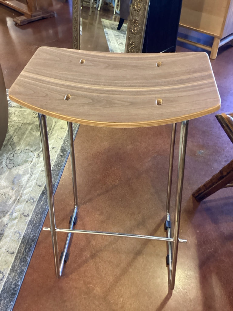 SET OF 2 Wood Top Bar Stools w/White Leather Cover