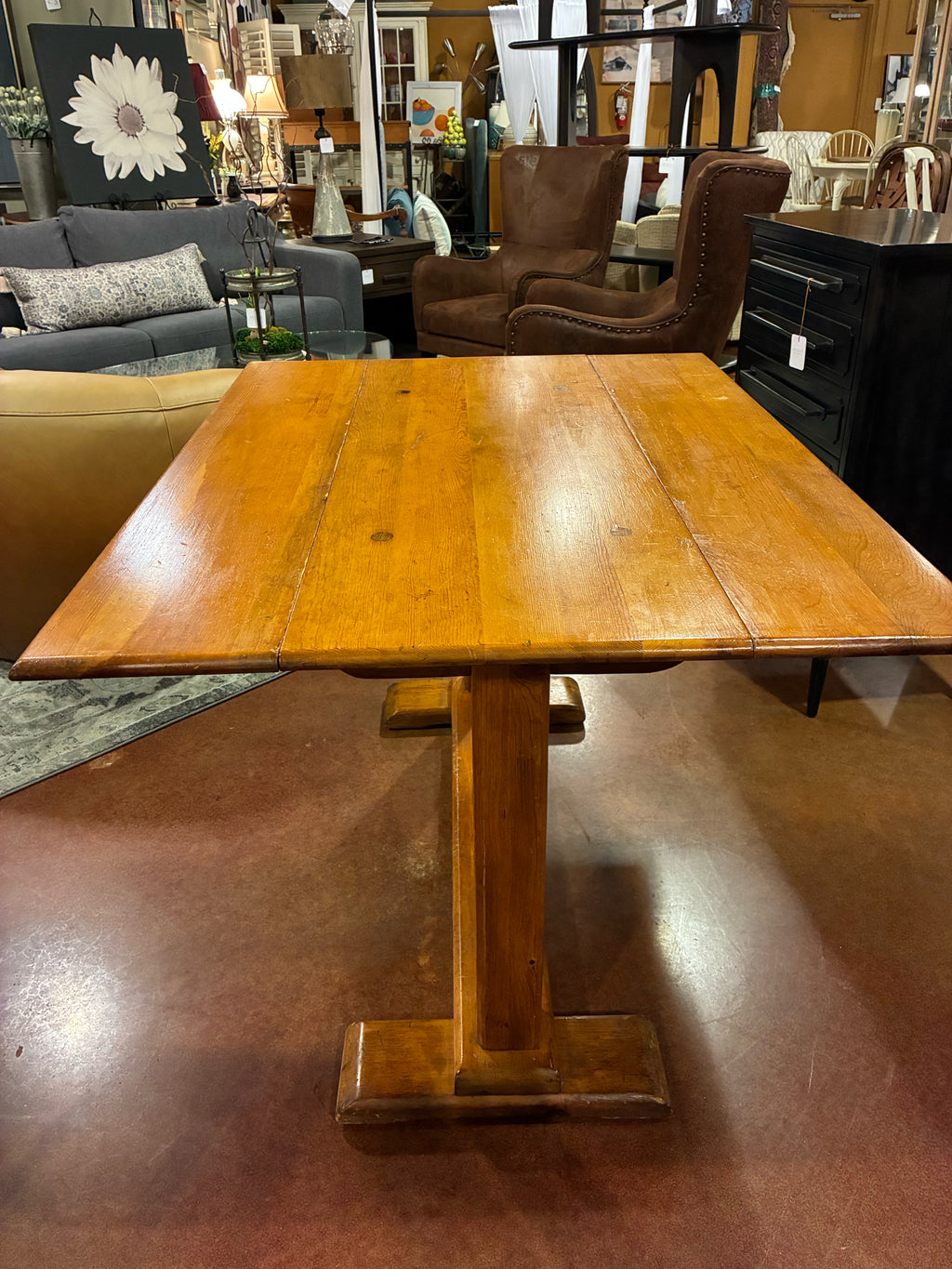 Plank-Top Trestle Drop-Leaf Dining Table