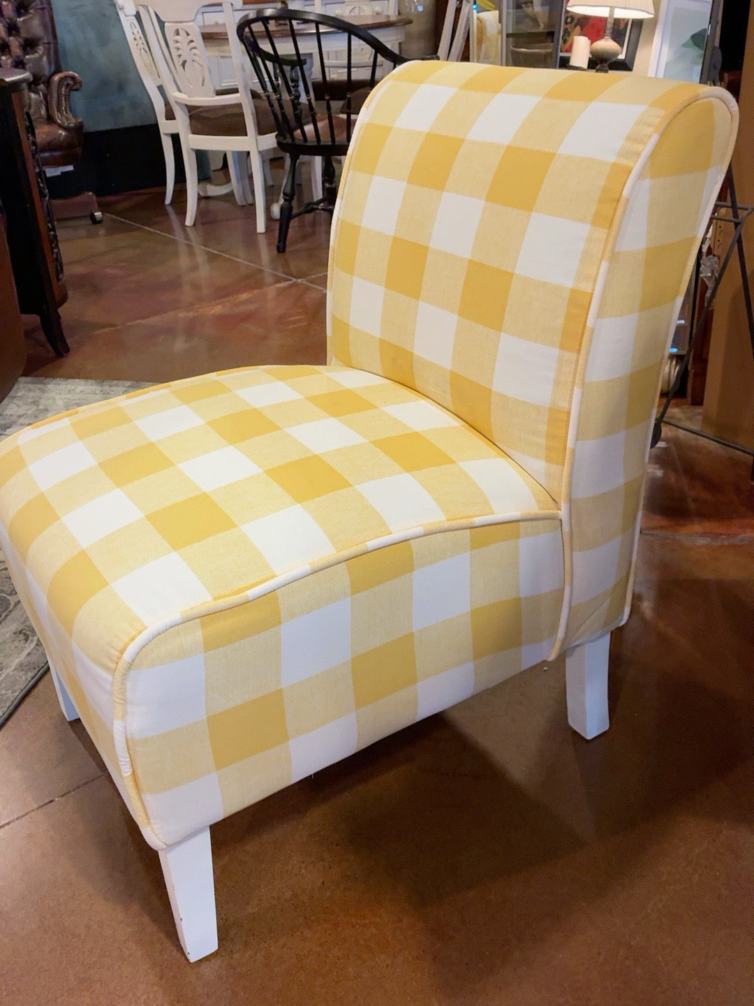 Yellow & Ivory Gingham Armless Accent Chair