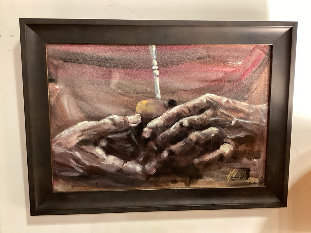 Artist-Signed Figurative Oil Painting on Canvas - Hands 20.25" W x 14.5" H