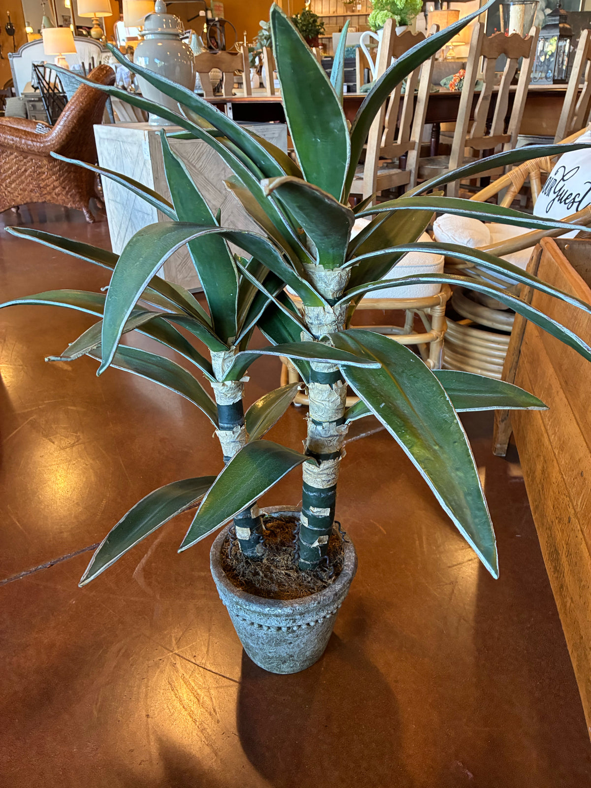 Faux Yucca Plant in Aged Stone-Look Planter