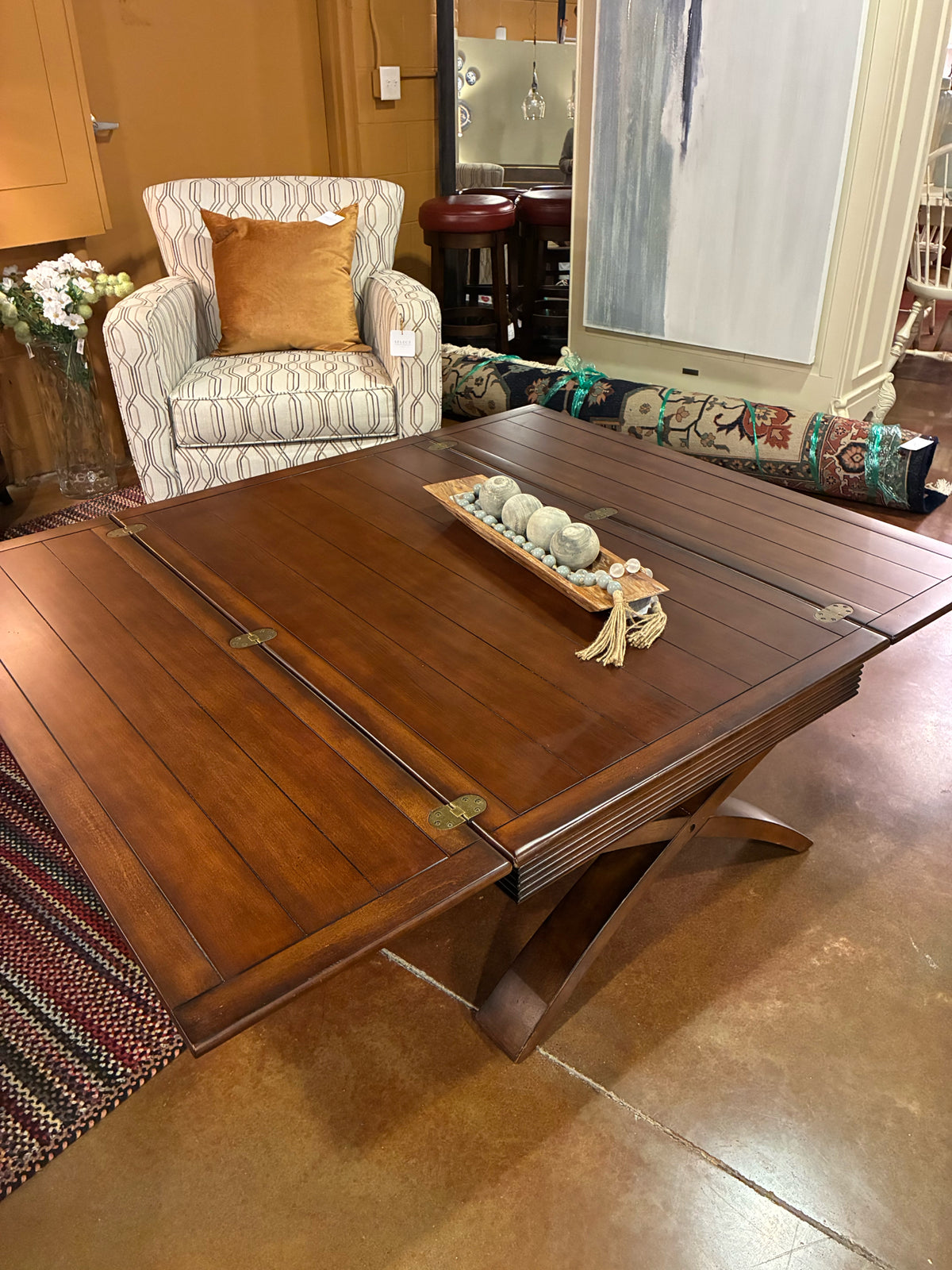 Rectangular Double Drop-Leaf Coffee Table with X-Base