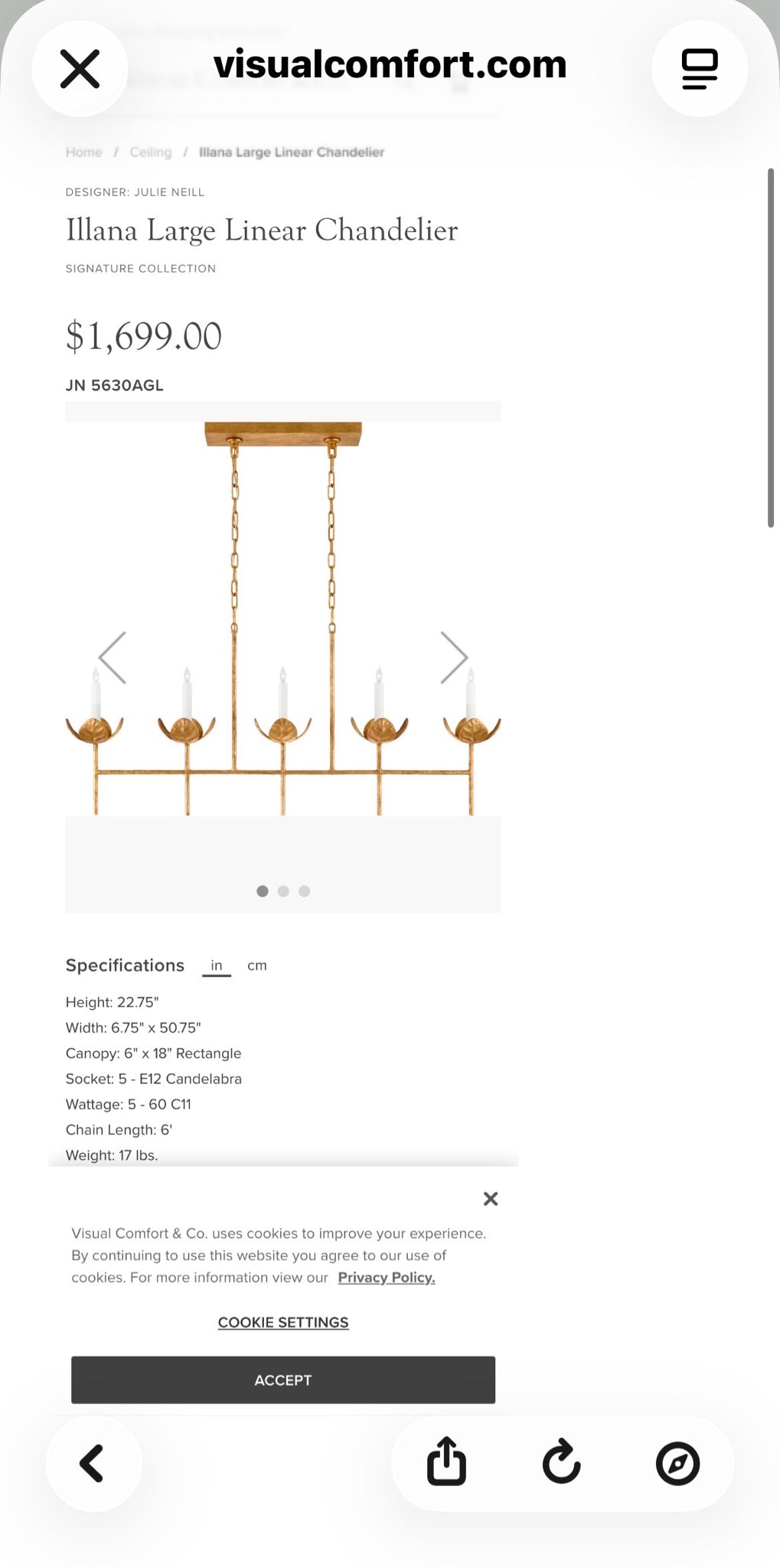 Visual Comfort Julie Neill Illana Linear Chandelier