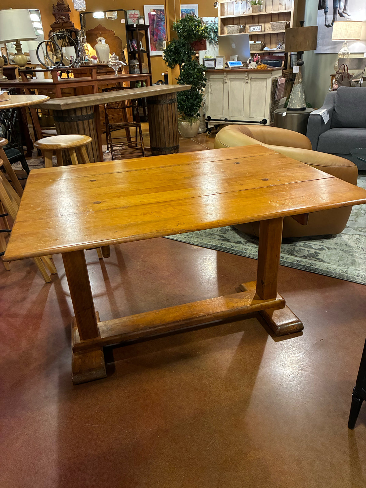Plank-Top Trestle Drop-Leaf Dining Table