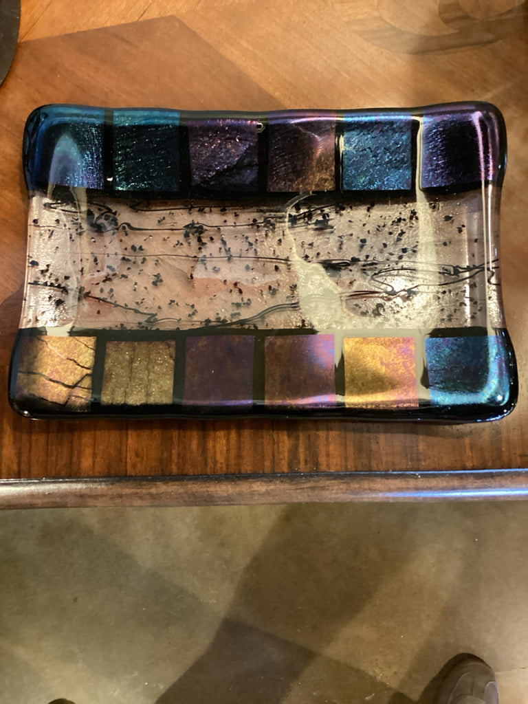 Mike Lightcap  Signed Fused Art Glass Tray