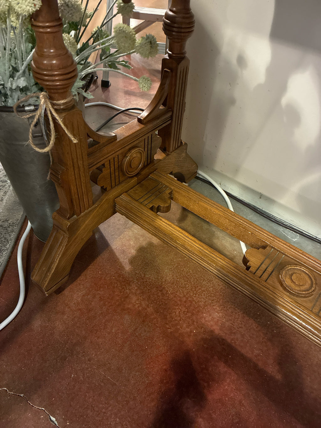 Victorian-Style Walnut Writing Desk|Burgundy Leather Writing Surface