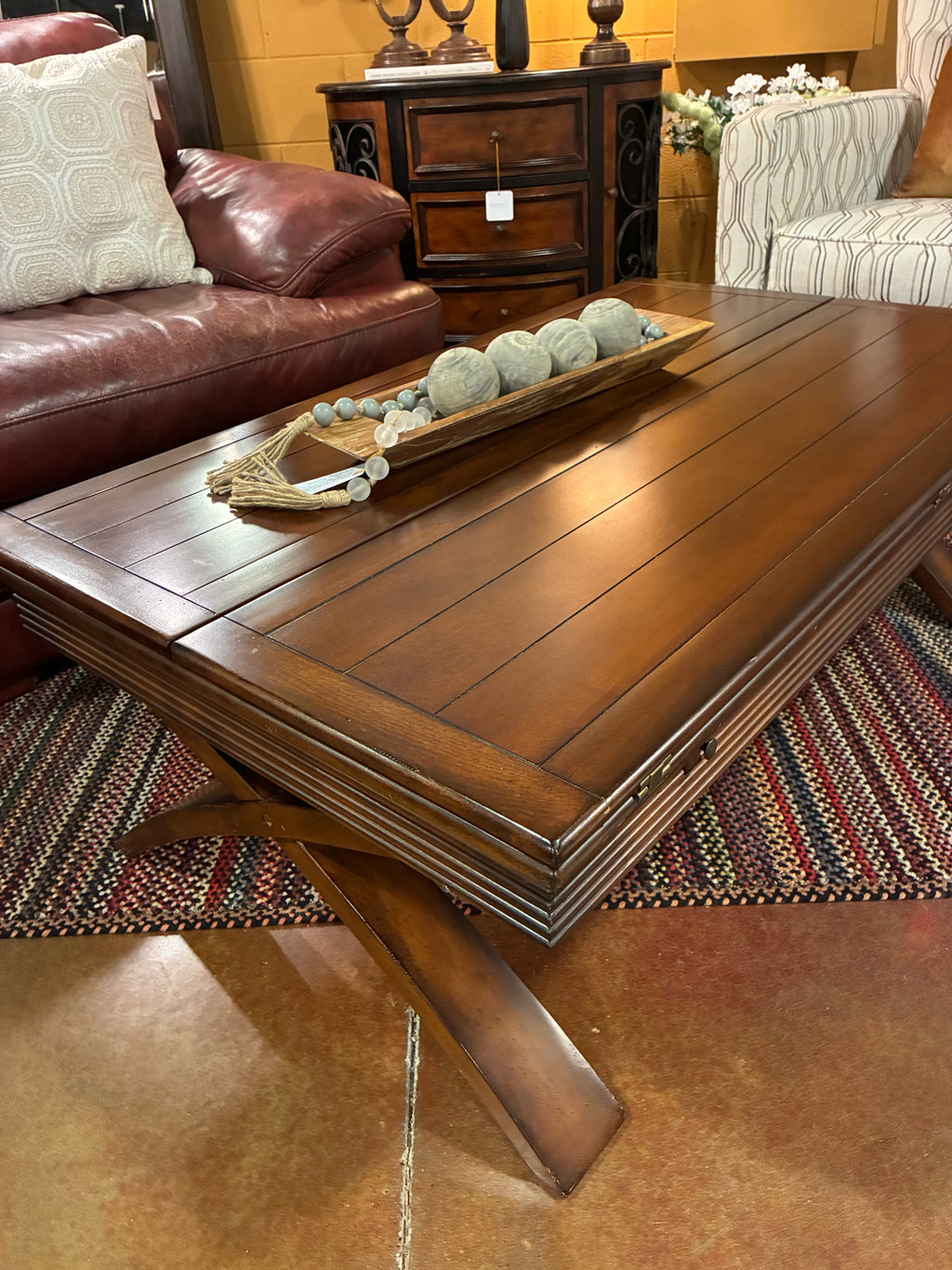 Rectangular Double Drop-Leaf Coffee Table with X-Base