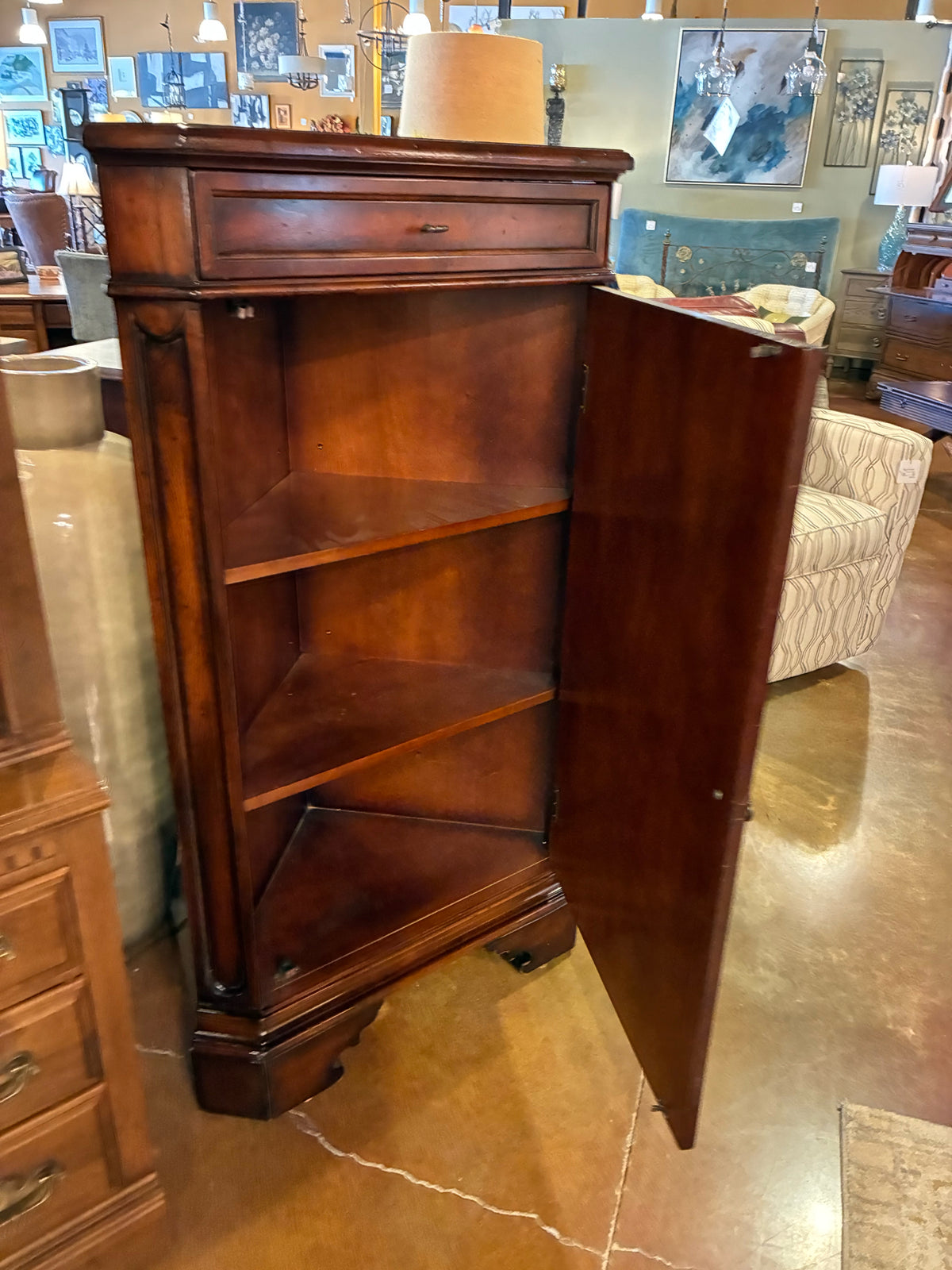 Traditional Hand-Painted French Country Corner Cabinet
