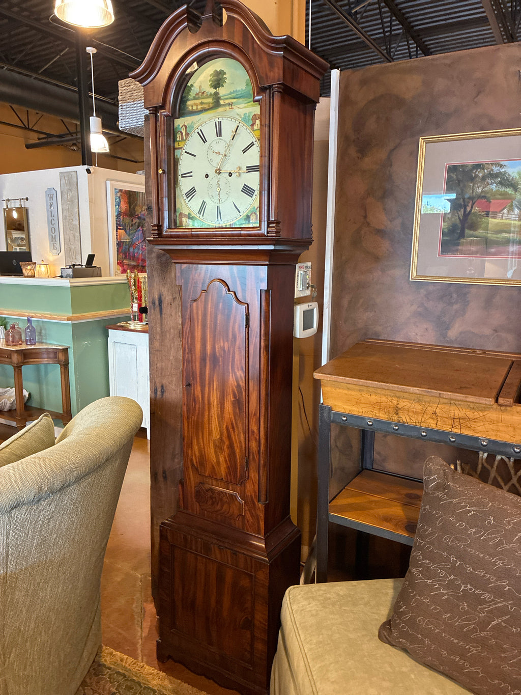 Clock Stately Antique Late 1800's English Tall Case Grandfather Clock